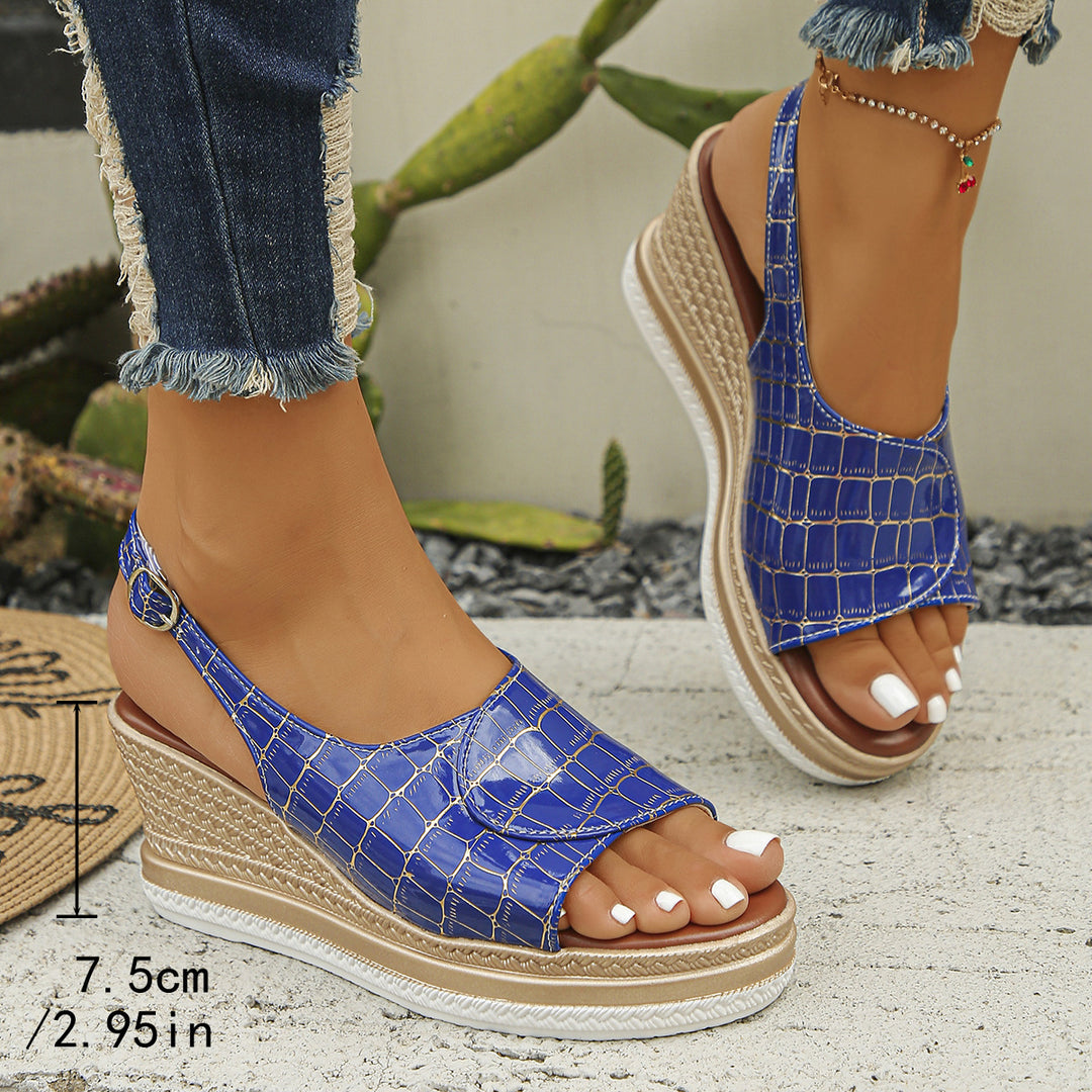 Damen Wedge-Sandalen mit elastischen Riemen und modischem Krallenmuster R&B
