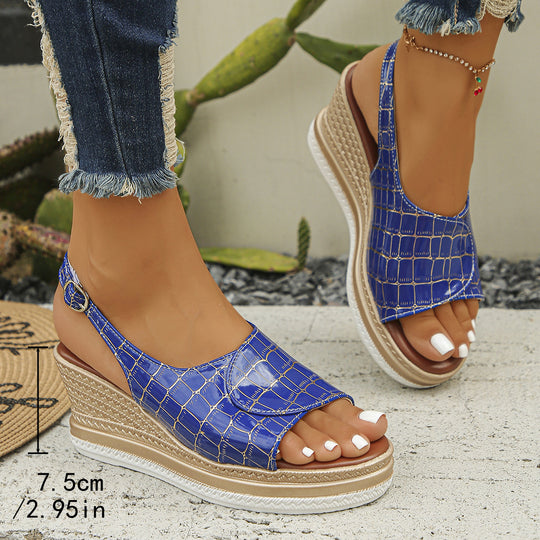 Damen Wedge-Sandalen mit elastischen Riemen und modischem Krallenmuster R&B