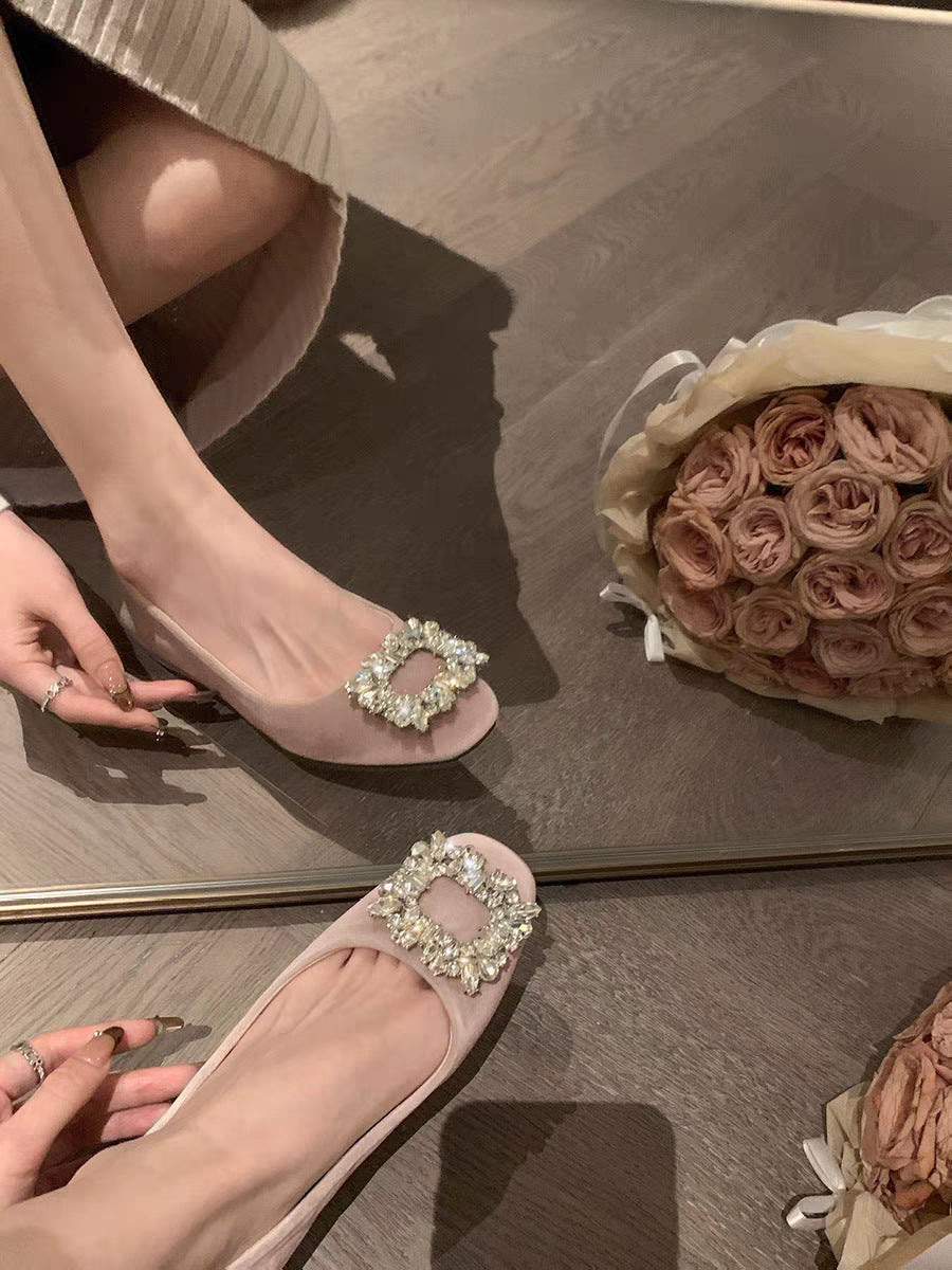 Damen Ballerina-Schuhe mit luxuriösem Strassbesatz und samtigem Obermaterial R&B