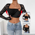Damen Spitzen-Bodysuit mit quadratischem Ausschnitt und langen Ärmeln R&B