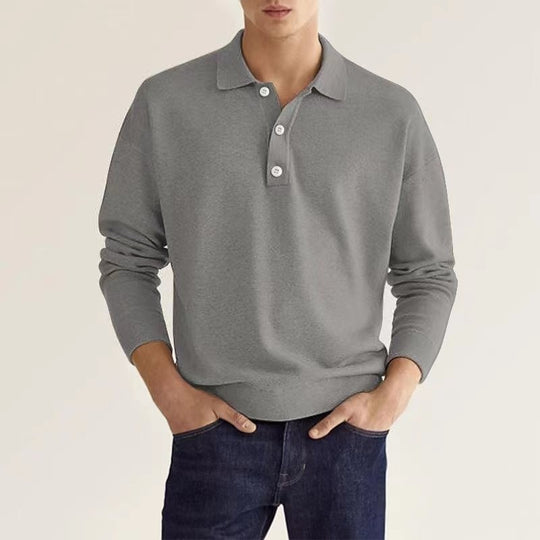 Herren Langarm Polohemd aus atmungsaktivem Stoff mit modernen Knopfdetails R&B