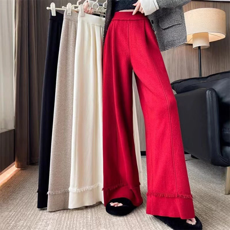 Damen Elegante, weit geschnittene Hose mit Fransen R&B