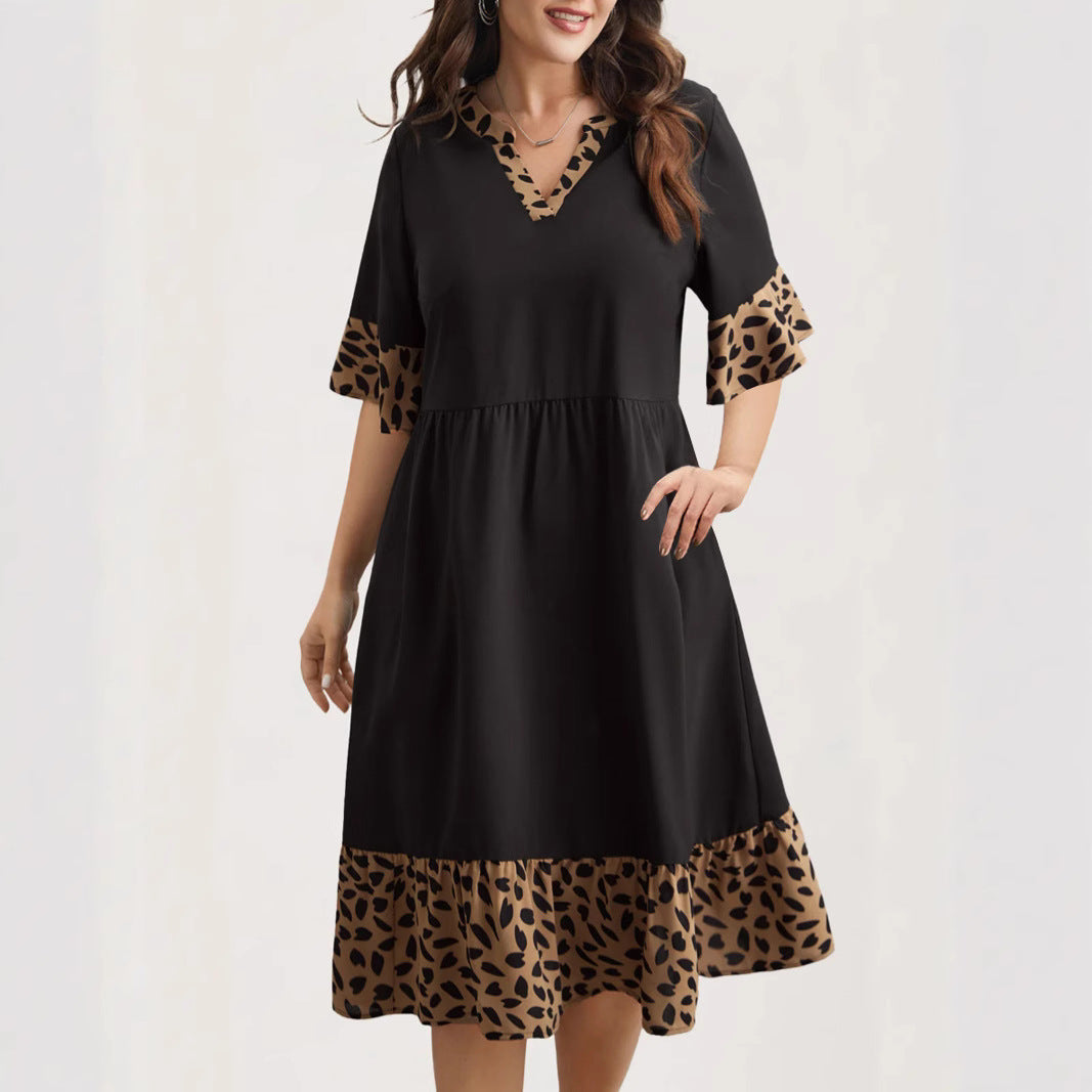 Damen Kleid mit modernem V-Ausschnitt und tierischem Musterdetail R&B