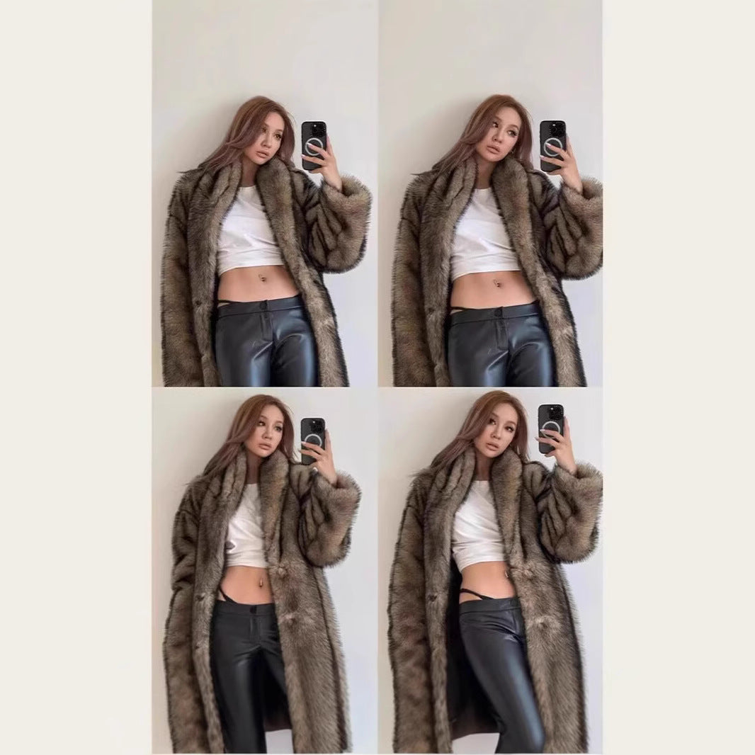 Damen Oversize Kunstpelzmantel R&B