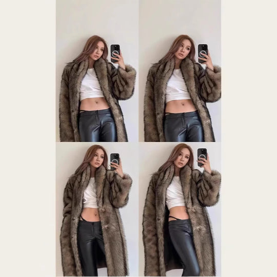 Damen Oversize Kunstpelzmantel R&B