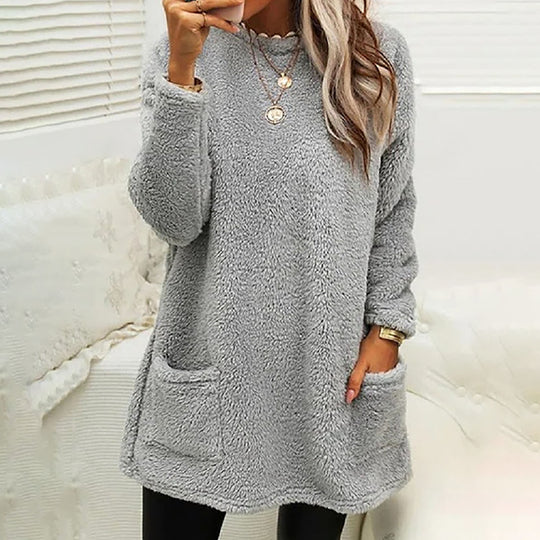 Damen Kuscheliger Fleece-Pullover mit praktischen Taschen und weitem Schnitt R&B