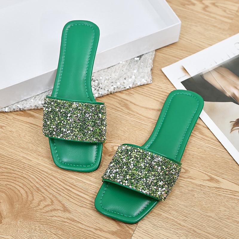 Damen Glamouröse Slide-Sandalen mit glitzerndem Riemen und komfortablem Fußbett R&B
