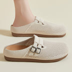 Damen nan gestrickter Clog-Mule mit doppelter Metallschnalle, atmungsaktivem 3D-Strickoberteil und ergonomischem Memory-Fußbett R&B