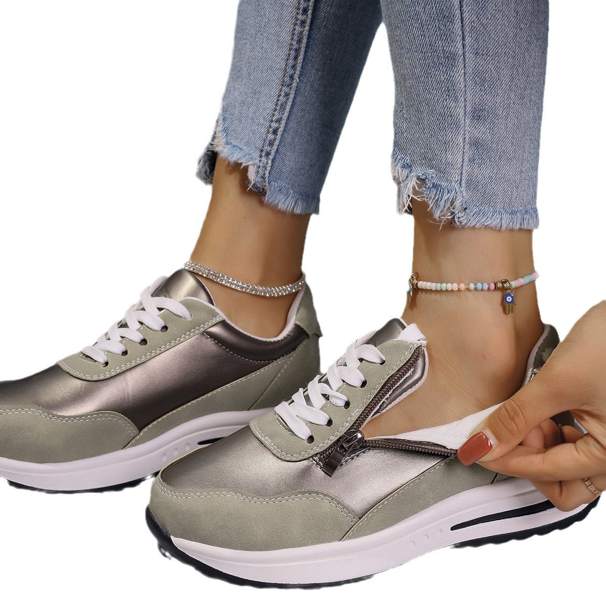 Damen Sportliche Sneakers mit praktischen Reißverschluss und atmungsaktiver Sohle R&B