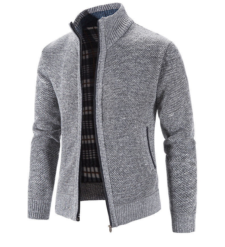 Herren Strickjacke mit strukturiertem Muster und hohem Stehkragen R&B