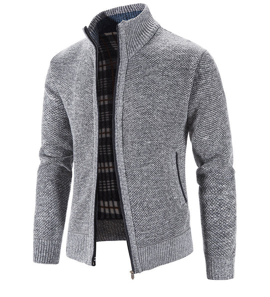 Herren Strickjacke mit strukturiertem Muster und hohem Stehkragen R&B