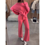 Damen bequeme Loungewear aus weichem Strickmaterial mit weitem Schnitt R&B