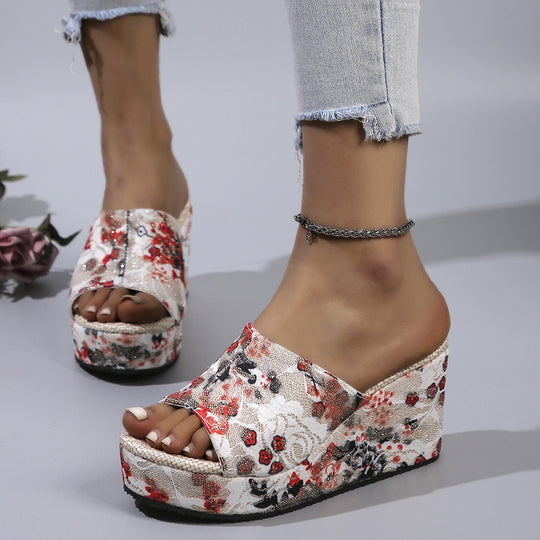Damen Wedge-Pantoletten mit floralem Print und rutschfester Sohle R&B