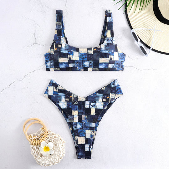 Damen Bikini-Set mit hoch geschnittenem Unterteil und sportlichem Oberteil R&B