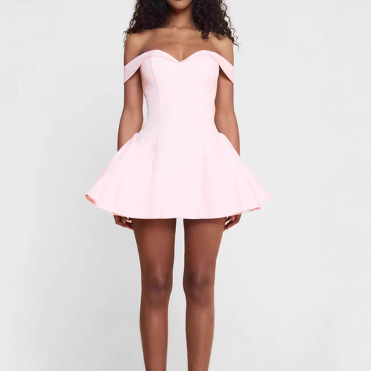 Damen Off-Shoulder Minikleid mit schwingendem Rock R&B