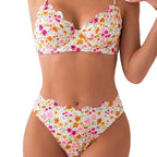 Damen Blumendekorierter Hochschnitt-Bikini R&B