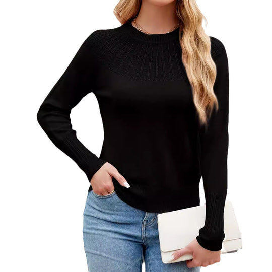 Damen eleganter Strickpullover mit kunstvoller Spitzenstruktur und elegantem Rundhalsausschnitt R&B