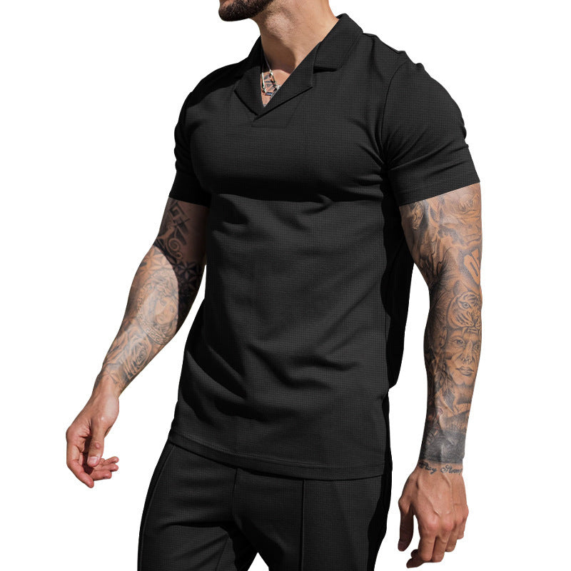 Herren Kurzarm Hemd mit klassischem Henley-Ausschnitt und strukturierter Oberflächenbeschaffenheit R&B