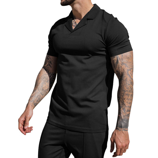 Herren Kurzarm Hemd mit klassischem Henley-Ausschnitt und strukturierter Oberflächenbeschaffenheit R&B