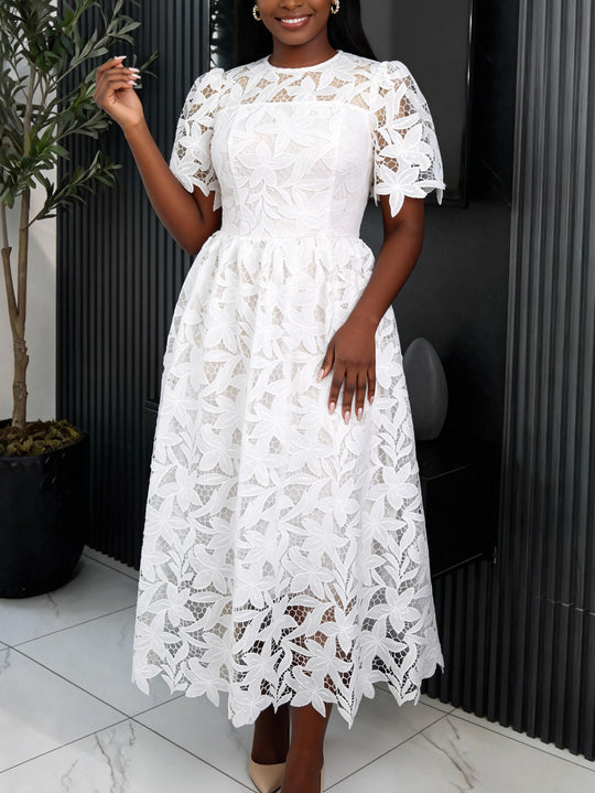 Damen Spitzen-Maxikleid mit floralem Design R&B