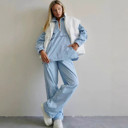 Damen sportliche Oversized-Jacke mit kurzem Reißverschluss und elastischen Bündchen R&B