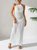 Damen gehäkeltes Maxi-Kleid mit tiefem V-Ausschnitt R&B