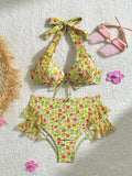 Damen Retro-Bikini-Set mit floralem Design und Rüschendetails R&B