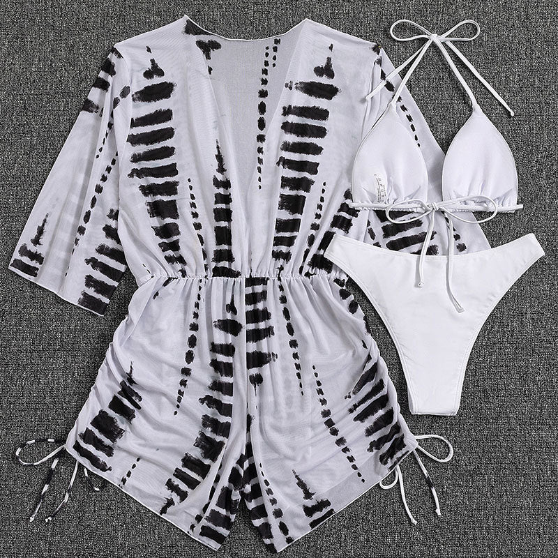 Damen Strandkleid mit tiefem V-Ausschnitt und verstellbaren Rüschendetails