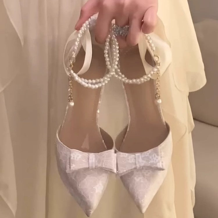 Damen elegante Spitzenschuhe mit perlenverziertem Riemenes R&B