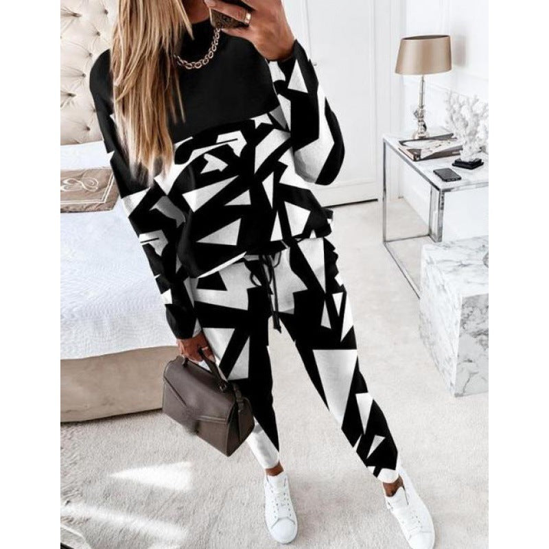 Damen trendy Sweatanzug mit grafischem Muster R&B