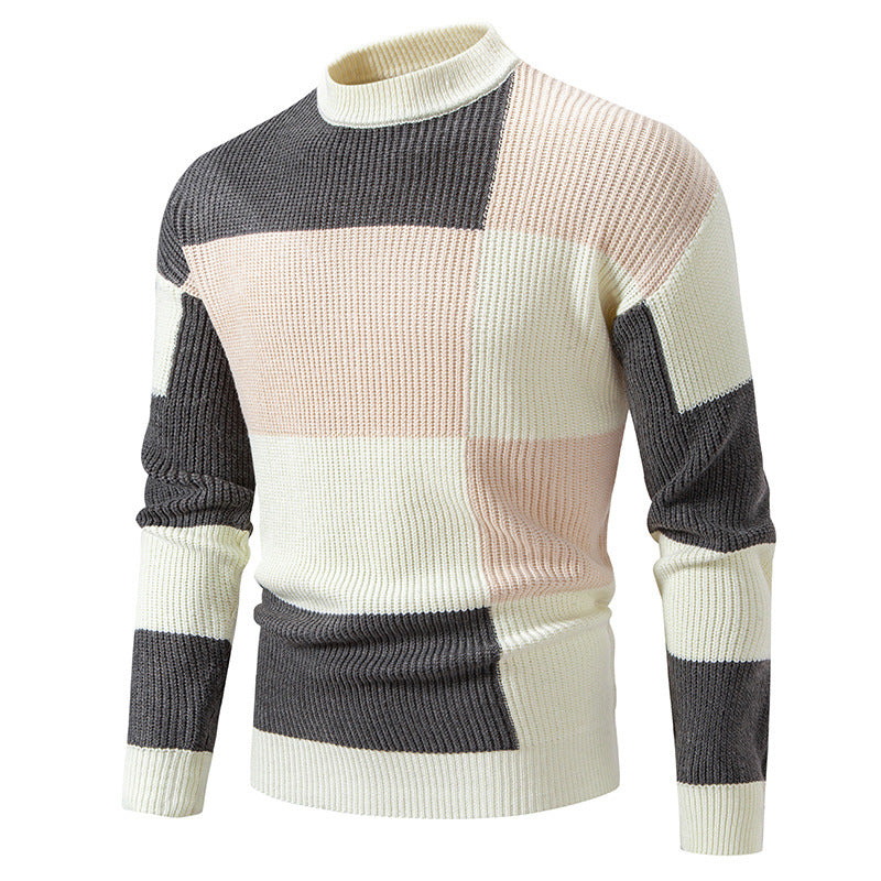 Herren modischer Rollkragenpullover mit strukturiertem Karomuster R&B