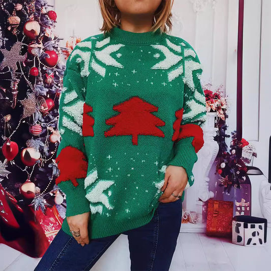 Damen lässiger Pullover mit festlichem Wintermotiv R&B