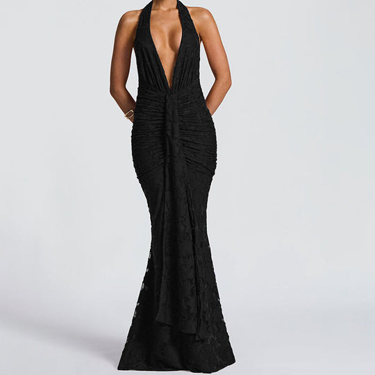 Damen Elegantes, figurbetontes Abendkleid mit tiefem V-Ausschnitt und Rüschendetails R&B