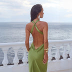 Damen elegantes Maxikleid mit schickem Halterneck R&B