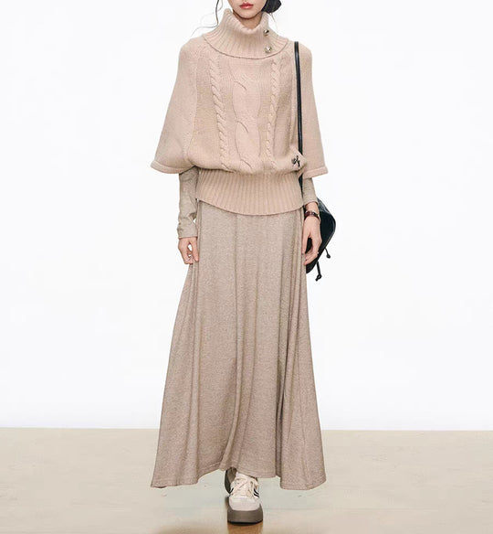 Damen Strickkleid mit voluminösen Ärmeln und elegantem Rollkragen R&B