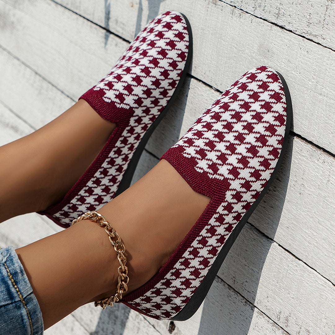 Damen Komfortable Slip-On Mokassins mit trendigem Hahnentrittmuster R&B