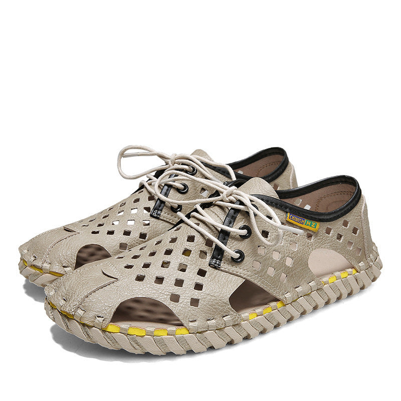 Herren Atmungsaktive Leder-Sandalen mit perforiertem Design und rutschfester Sohle R&B