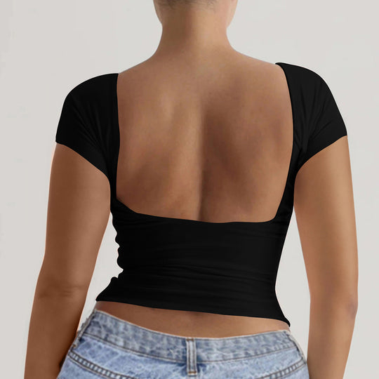 Damen elegantes Off-Shoulder Oberteil mit tiefem Rücken R&B