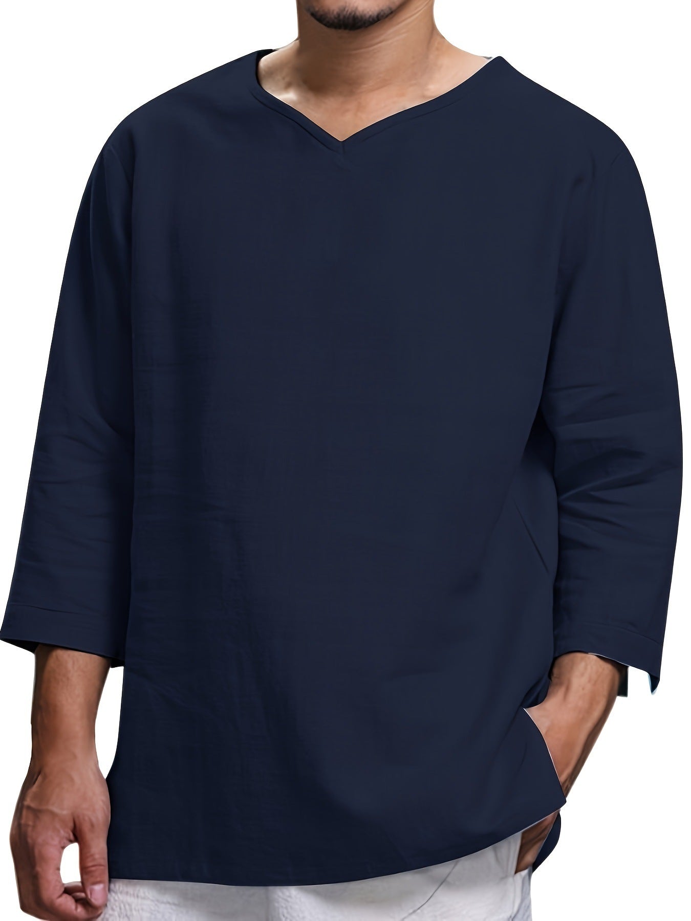 Herren Lässiges Langarmshirt mit V-Ausschnitt und praktischen Seitentaschen R&B