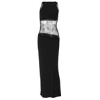 Damen Langes Abendkleid mit transparentem Spitzen-Overlay und figurbetonter Passform R&B