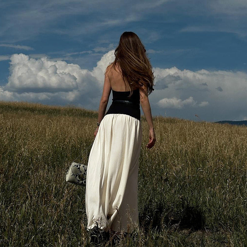 Damen Elegantes Maxikleid mit hochgeschlossenem Design und zwei Farbdetails R&B