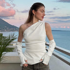 Damen Elegantes Top mit asymmetrischem Design und langen Armabschlüssen R&B