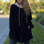 Damen Übergroße Fleecejacke mit Kapuze und Reißverschluss