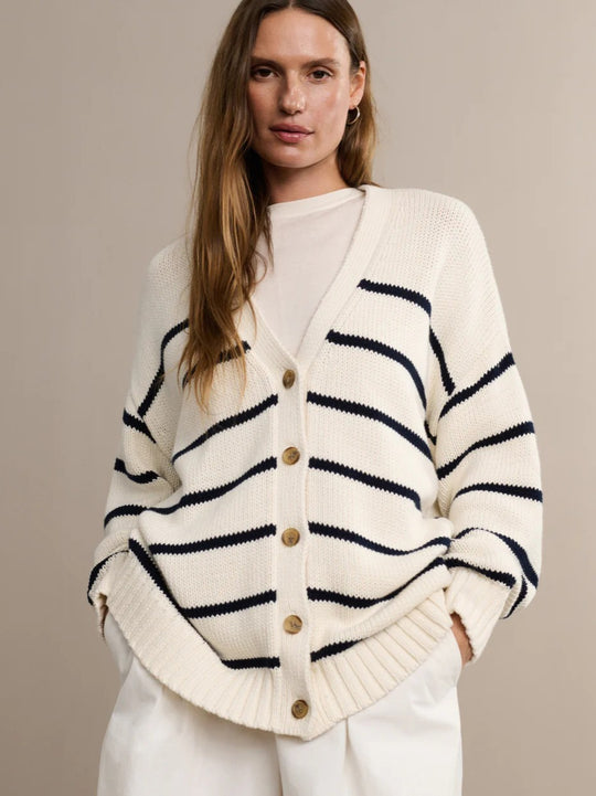 Damen Modischer Streifen-Cardigan mit Knopfleiste und lässigem Schnitt R&B