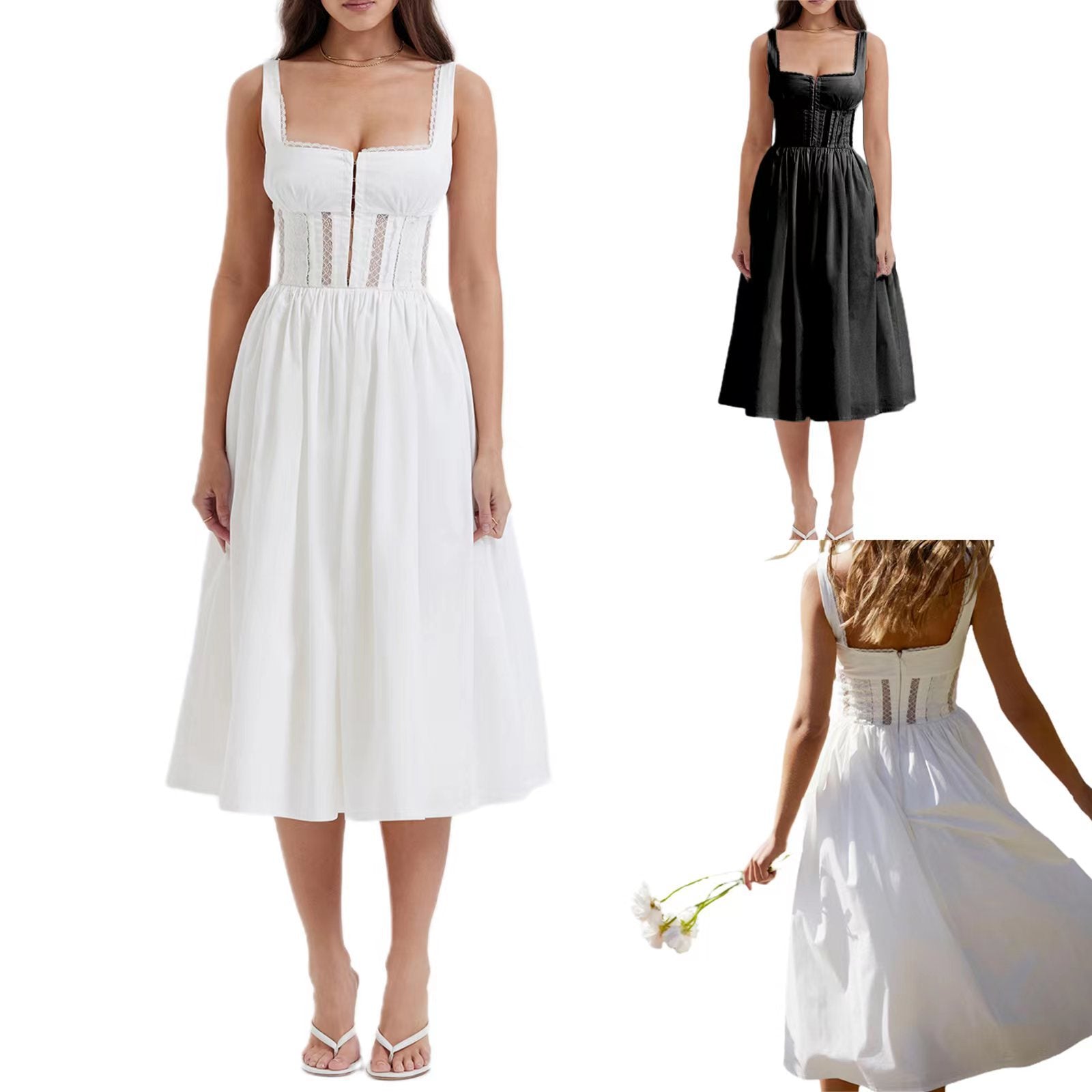 Damen Midi-Kleid mit raffinierten Spitzenakzenten und tailliertem Schnitt R&B