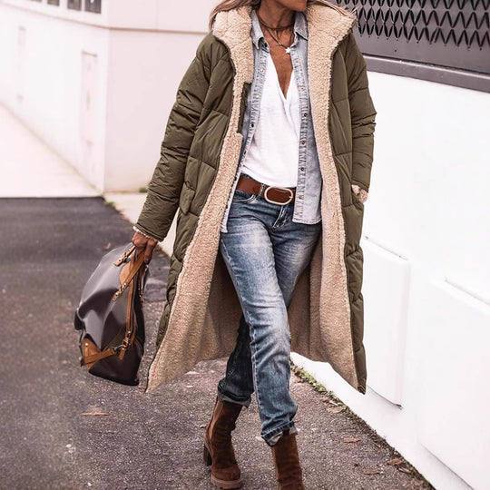 Damen Langer gesteppter Wintermantel mit kuscheligem Innenfutter R&B