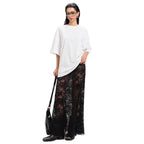 Damen nan weites Baumwollshirt und langer transparenter Spitzenrock R&B