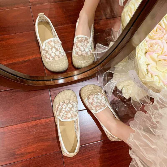 Damen Slip-On Ballerinas mit floraler Transparenz und rutschfester Sohle R&B