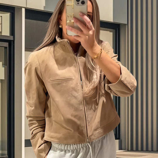 Damen Modische Kurzjacke aus Mikrofaser mit hohem Kragen R&B