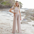 Damen Komfortables Baumwoll-Crop-Top mit weiter Hose R&B